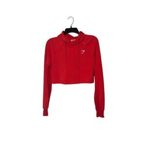 Gymshark Womens Small Red Cropped Hoodie Long Sleeve Drawstring Sweatshirt